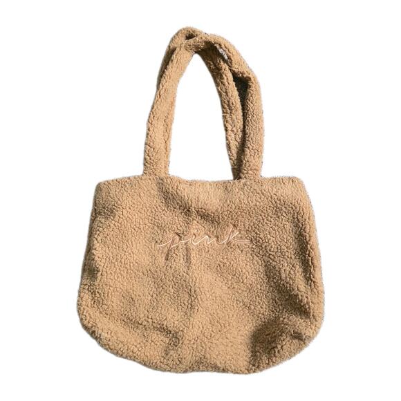 Victoria's Secret PINK Sherpa Tote Bag Snap Closure Cottagecore Boho Cozy Teddy - Picture 1 of 9